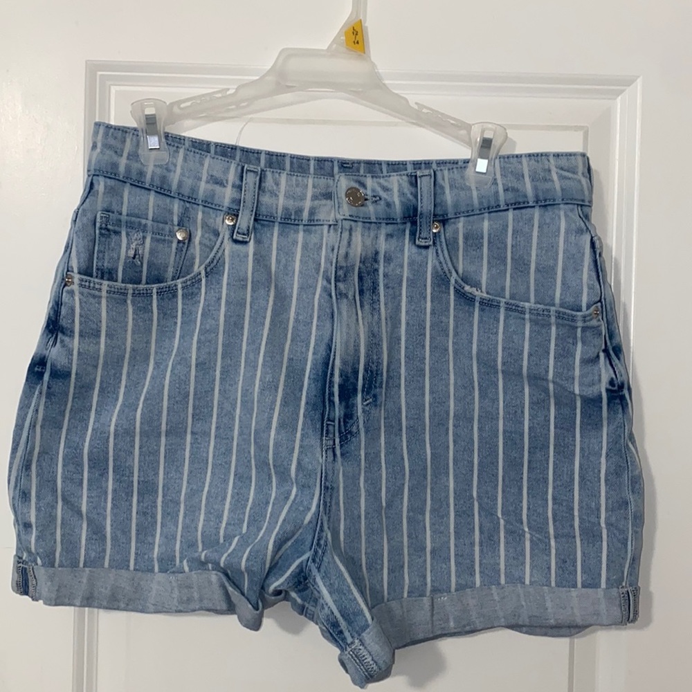 &DENIM Size 10 Striped High Waist Jean Shorts